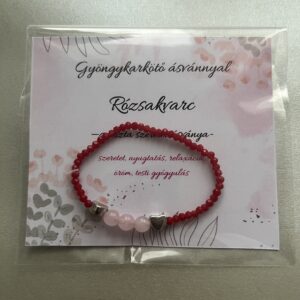 rózsakvarc karkötő piros gyönggyel