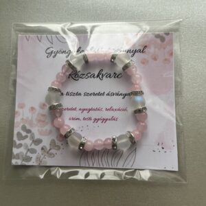 rózsakvarc karkötő piros gyönggyel